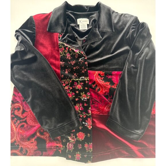 Vtg Inspired Black & Burgundy Velvet Patchwork Long Sleeve Maxi Dress Whimsigoth - Picture 16 of 16